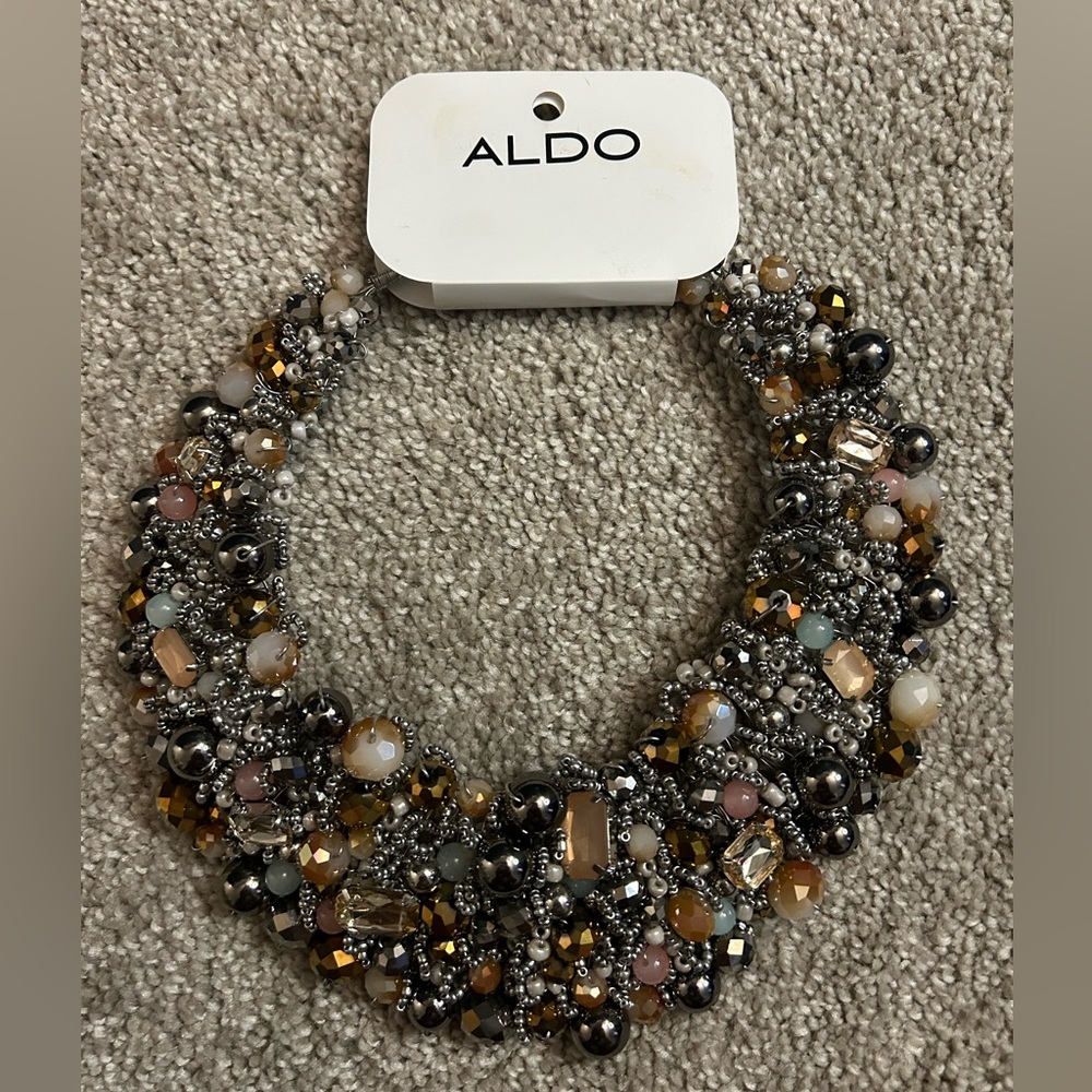Aldo Ornate Chunky Collar Necklace Glass Bead Beaded Cluster Wire Design Bold